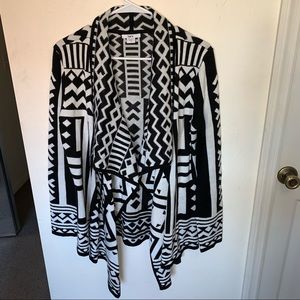 Bar III Aztec print Draped Waterfall Cardigan